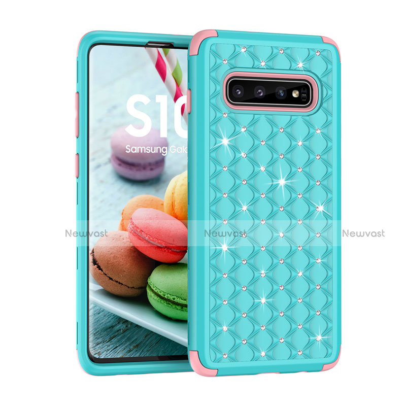 Silicone Matte Finish and Plastic Back Cover Case 360 Degrees Bling-Bling U01 for Samsung Galaxy S10 Cyan