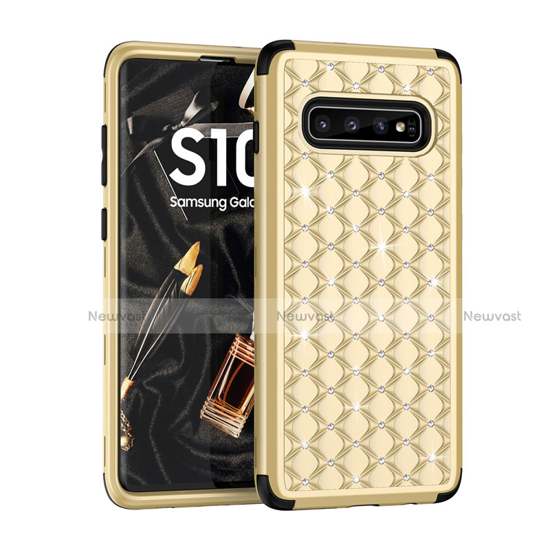 Silicone Matte Finish and Plastic Back Cover Case 360 Degrees Bling-Bling U01 for Samsung Galaxy S10 Gold and Black