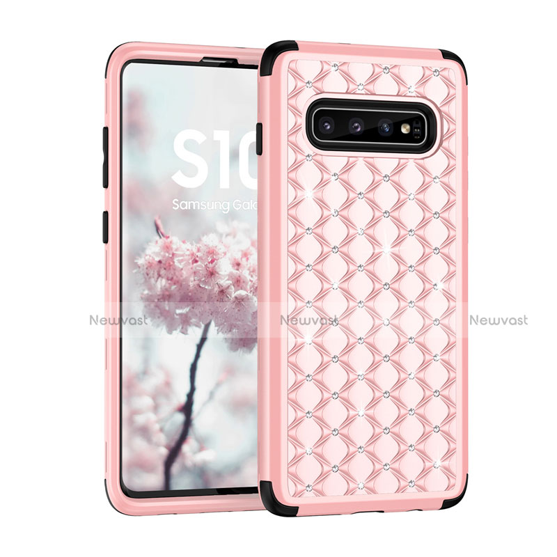 Silicone Matte Finish and Plastic Back Cover Case 360 Degrees Bling-Bling U01 for Samsung Galaxy S10 Pink