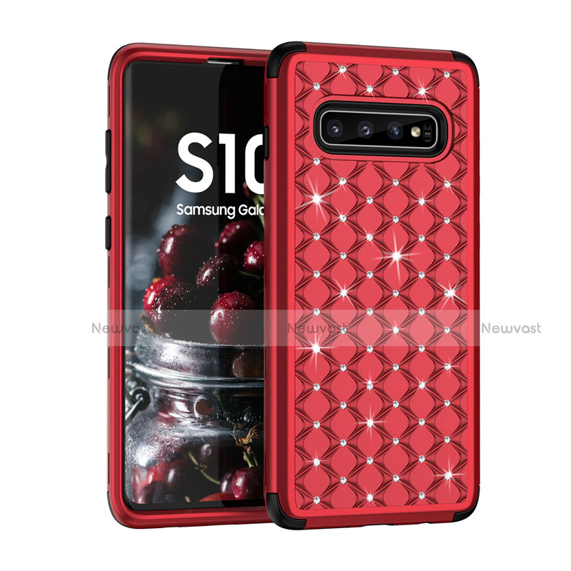 Silicone Matte Finish and Plastic Back Cover Case 360 Degrees Bling-Bling U01 for Samsung Galaxy S10 Plus Red