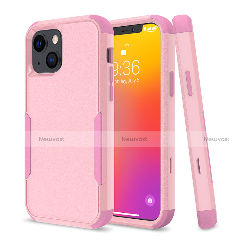 Silicone Matte Finish and Plastic Back Cover Case 360 Degrees for Apple iPhone 13 Hot Pink