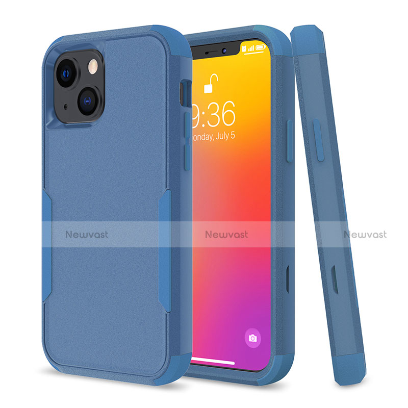 Silicone Matte Finish and Plastic Back Cover Case 360 Degrees for Apple iPhone 14 Blue