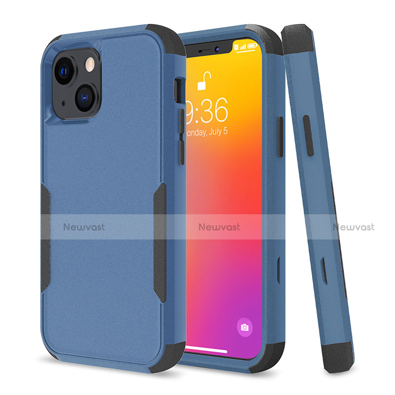 Silicone Matte Finish and Plastic Back Cover Case 360 Degrees for Apple iPhone 14 Plus Blue and Black