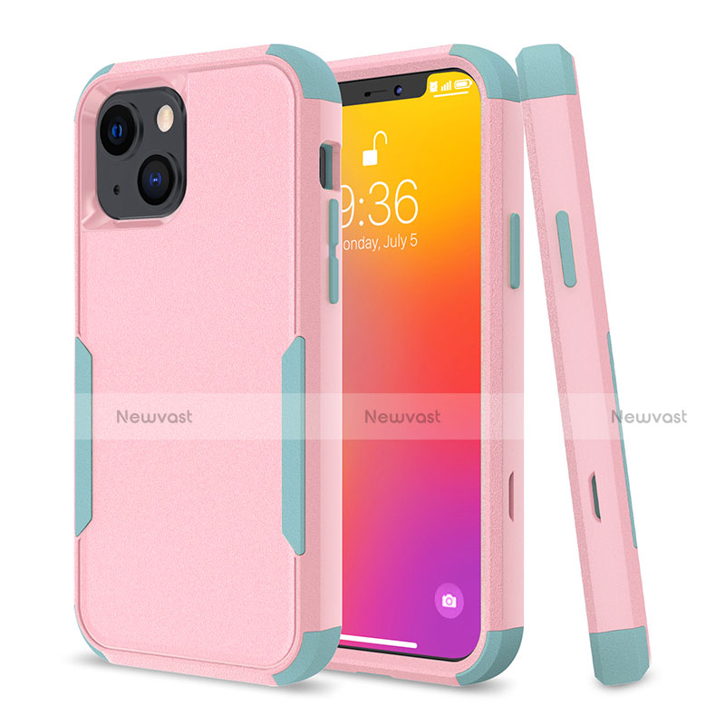 Silicone Matte Finish and Plastic Back Cover Case 360 Degrees for Apple iPhone 14 Plus Pink