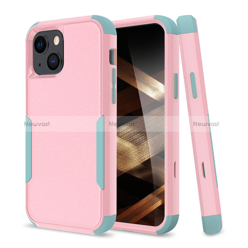 Silicone Matte Finish and Plastic Back Cover Case 360 Degrees for Apple iPhone 15 Pink