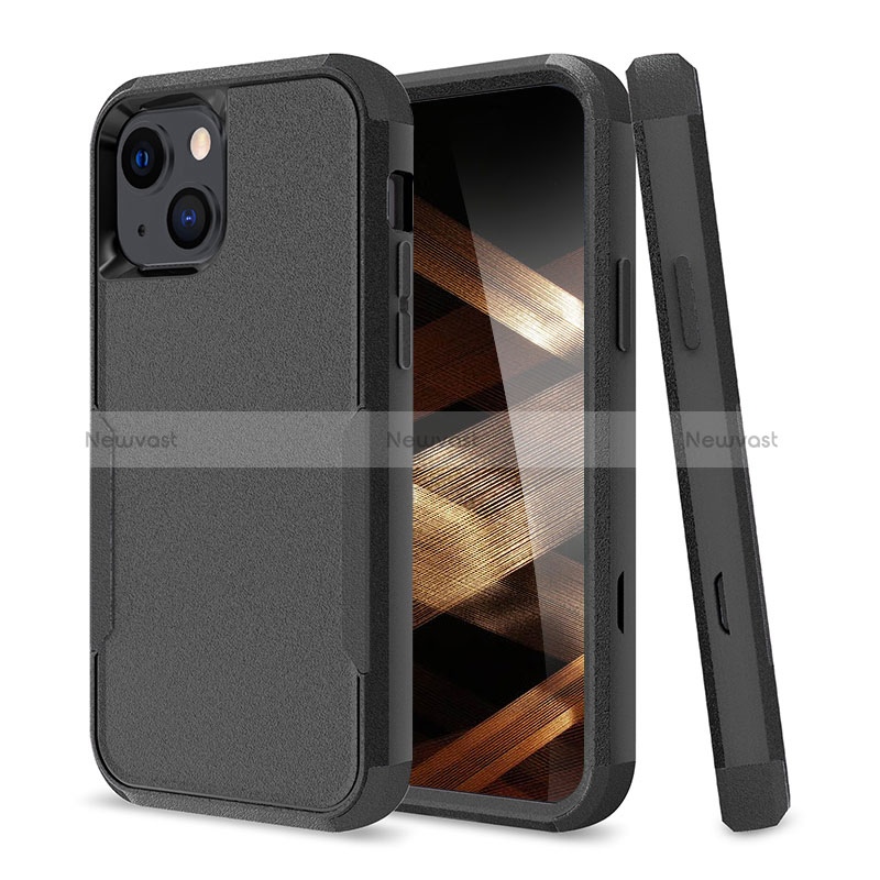 Silicone Matte Finish and Plastic Back Cover Case 360 Degrees for Apple iPhone 15 Plus Black