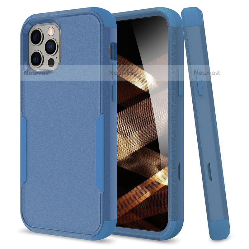 Silicone Matte Finish and Plastic Back Cover Case 360 Degrees for Apple iPhone 15 Pro Blue