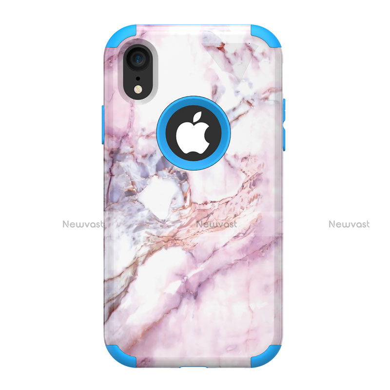 Silicone Matte Finish and Plastic Back Cover Case 360 Degrees for Apple iPhone XR Blue