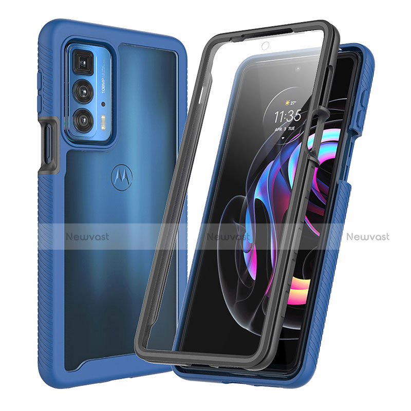 Silicone Matte Finish and Plastic Back Cover Case 360 Degrees for Motorola Moto Edge 20 Pro 5G Blue