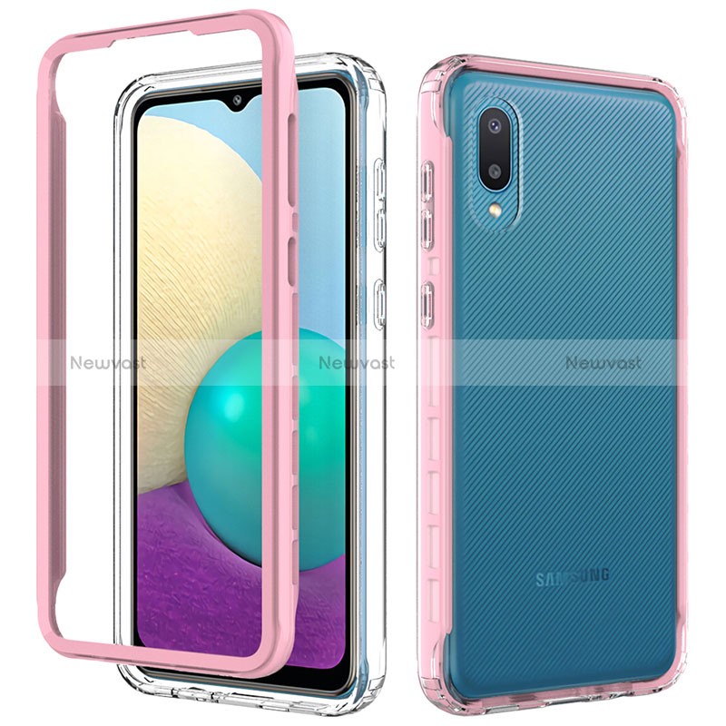 Silicone Matte Finish and Plastic Back Cover Case 360 Degrees for Samsung Galaxy A02 Pink