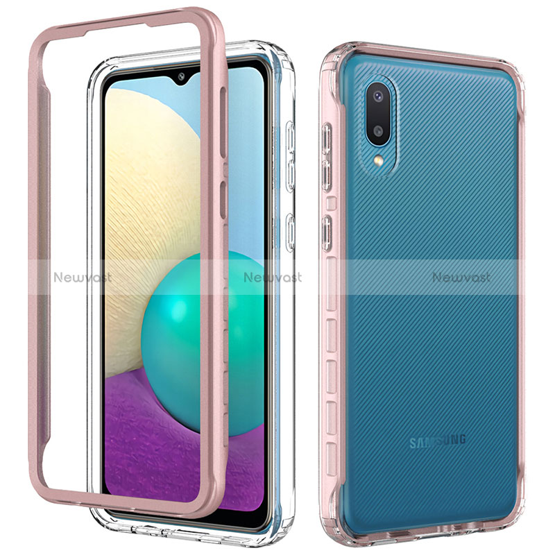 Silicone Matte Finish and Plastic Back Cover Case 360 Degrees for Samsung Galaxy A02 Rose Gold