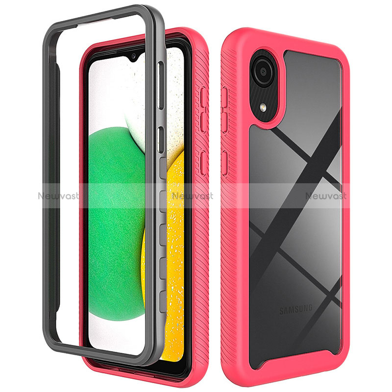 Silicone Matte Finish and Plastic Back Cover Case 360 Degrees for Samsung Galaxy A03 Core Hot Pink