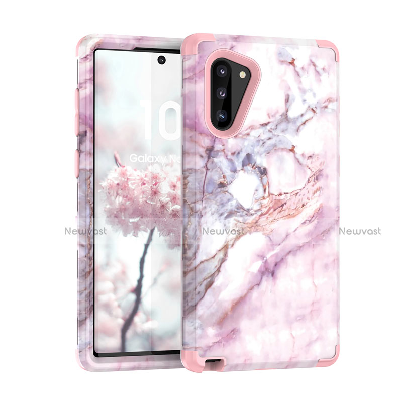 Silicone Matte Finish and Plastic Back Cover Case 360 Degrees for Samsung Galaxy Note 10 Rose Gold