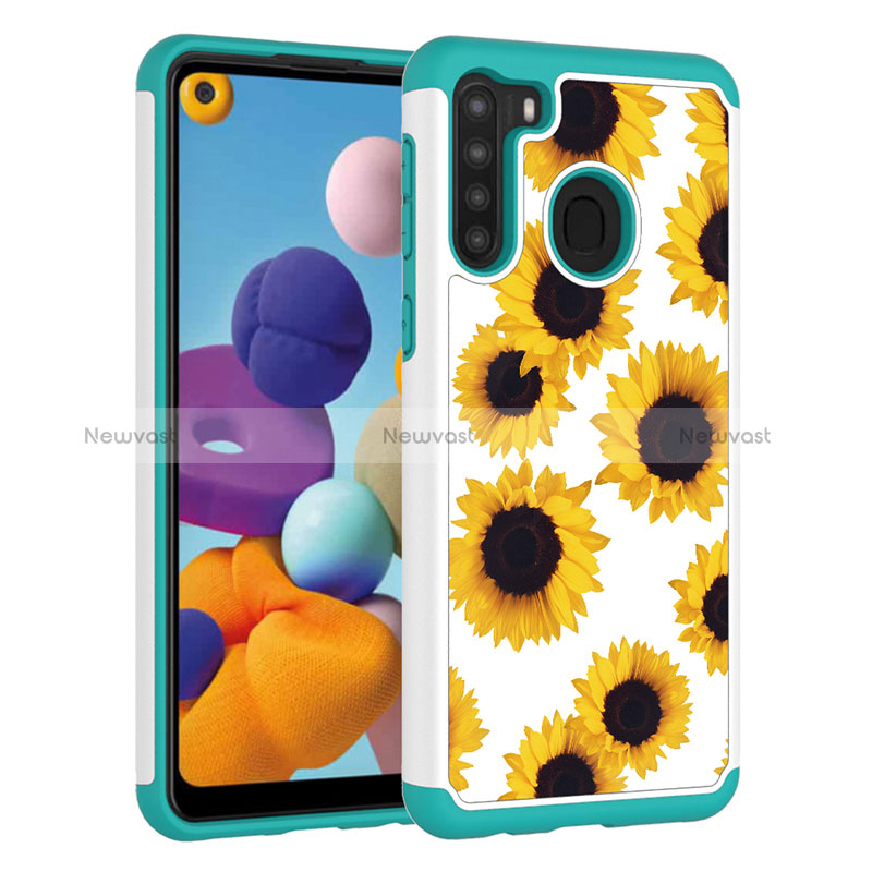 Silicone Matte Finish and Plastic Back Cover Case 360 Degrees JX1 for Samsung Galaxy A21 Yellow