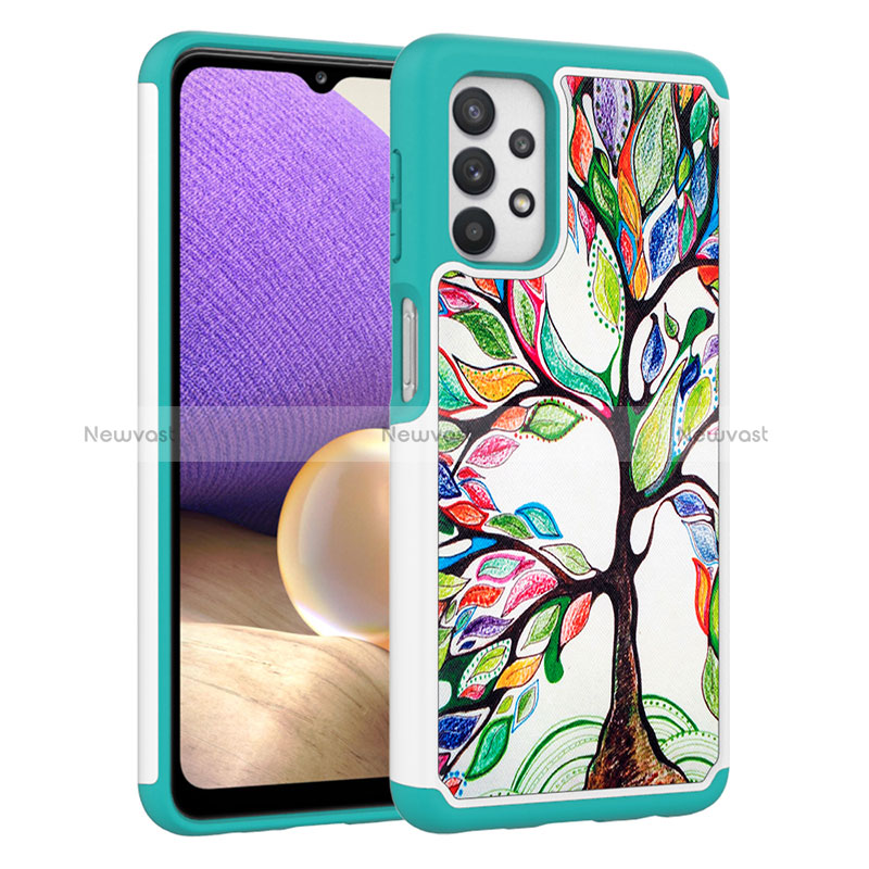 Silicone Matte Finish and Plastic Back Cover Case 360 Degrees JX1 for Samsung Galaxy A32 4G Green