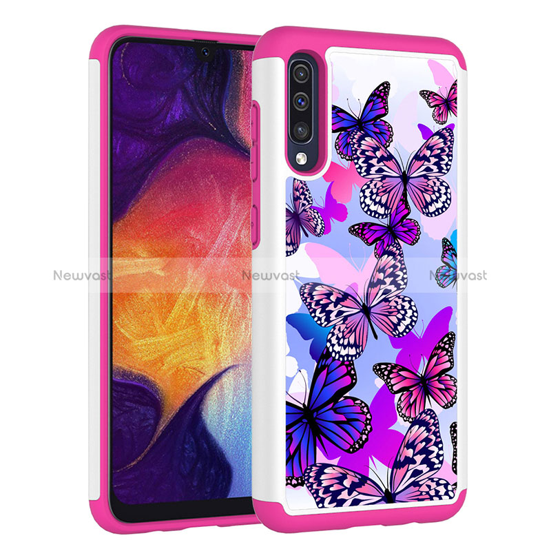 Silicone Matte Finish and Plastic Back Cover Case 360 Degrees JX1 for Samsung Galaxy A50 Hot Pink