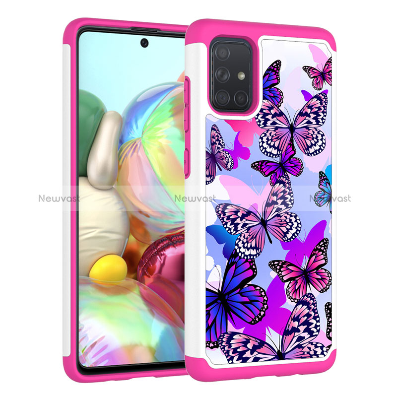 Silicone Matte Finish and Plastic Back Cover Case 360 Degrees JX1 for Samsung Galaxy A71 5G Hot Pink