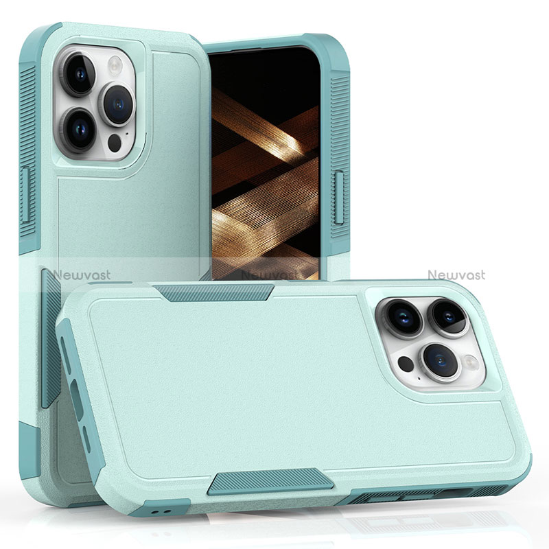 Silicone Matte Finish and Plastic Back Cover Case 360 Degrees MQ1 for Apple iPhone 13 Pro Max Cyan