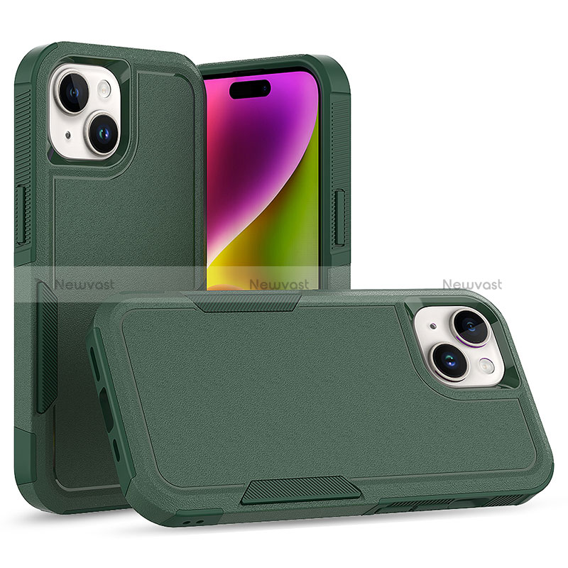 Silicone Matte Finish and Plastic Back Cover Case 360 Degrees MQ1 for Apple iPhone 14 Plus Midnight Green