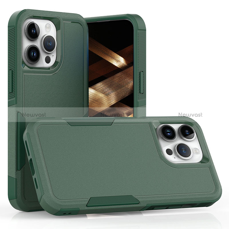 Silicone Matte Finish and Plastic Back Cover Case 360 Degrees MQ1 for Apple iPhone 14 Pro Midnight Green