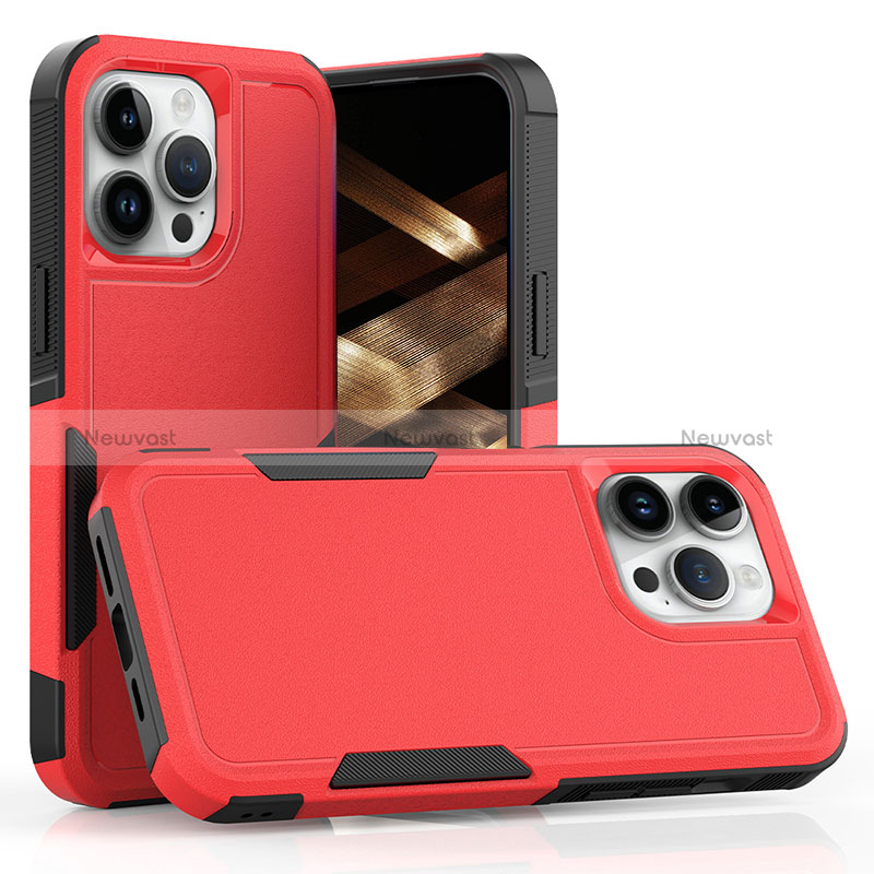 Silicone Matte Finish and Plastic Back Cover Case 360 Degrees MQ1 for Apple iPhone 14 Pro Red