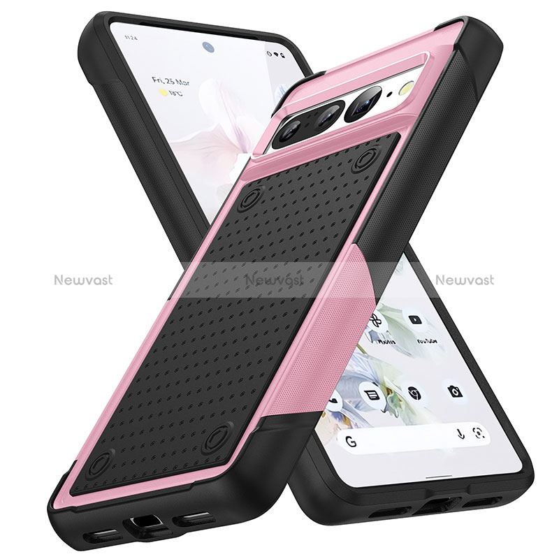 Silicone Matte Finish and Plastic Back Cover Case 360 Degrees MQ1 for Google Pixel 7 Pro 5G Pink