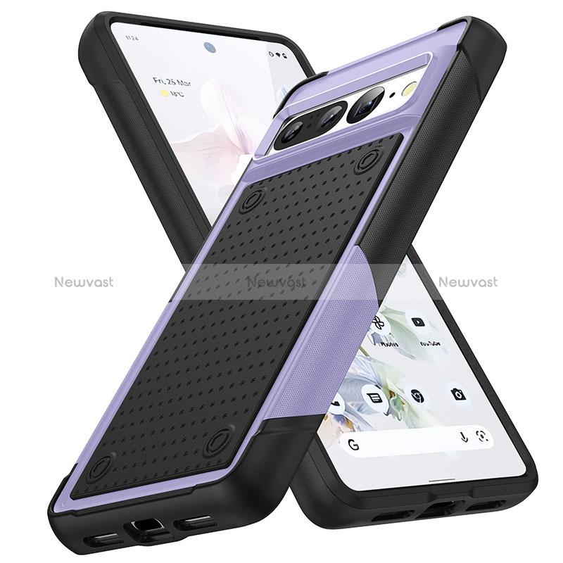 Silicone Matte Finish and Plastic Back Cover Case 360 Degrees MQ1 for Google Pixel 7 Pro 5G Purple