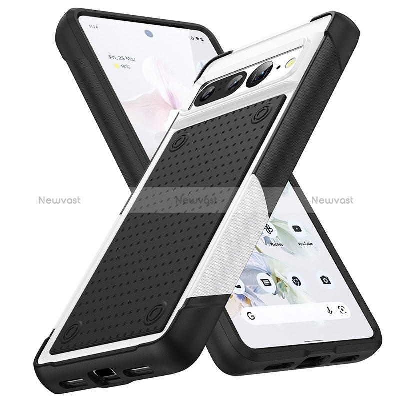 Silicone Matte Finish and Plastic Back Cover Case 360 Degrees MQ1 for Google Pixel 7 Pro 5G White