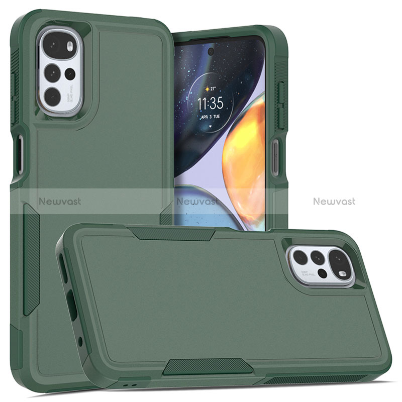 Silicone Matte Finish and Plastic Back Cover Case 360 Degrees MQ1 for Motorola Moto G22 Midnight Green