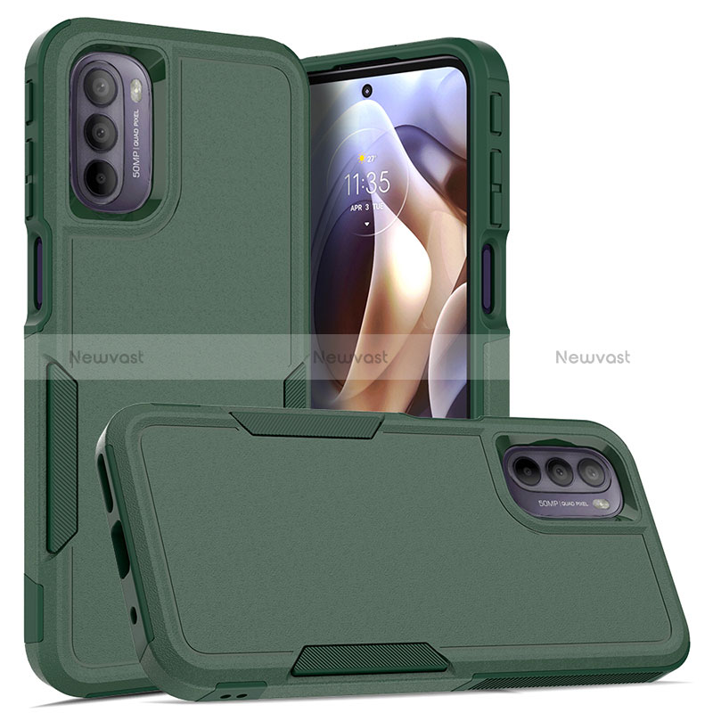 Silicone Matte Finish and Plastic Back Cover Case 360 Degrees MQ1 for Motorola Moto G31 Midnight Green