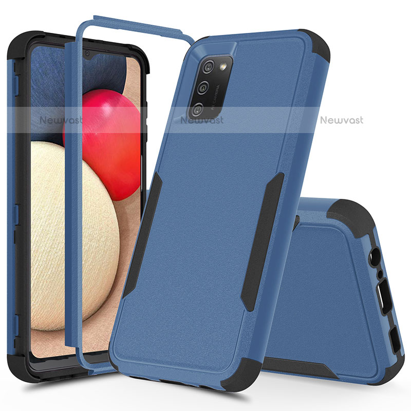 Silicone Matte Finish and Plastic Back Cover Case 360 Degrees MQ1 for Samsung Galaxy A02s Blue and Black