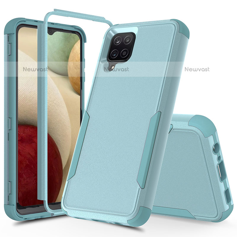 Silicone Matte Finish and Plastic Back Cover Case 360 Degrees MQ1 for Samsung Galaxy A12 Mint Blue