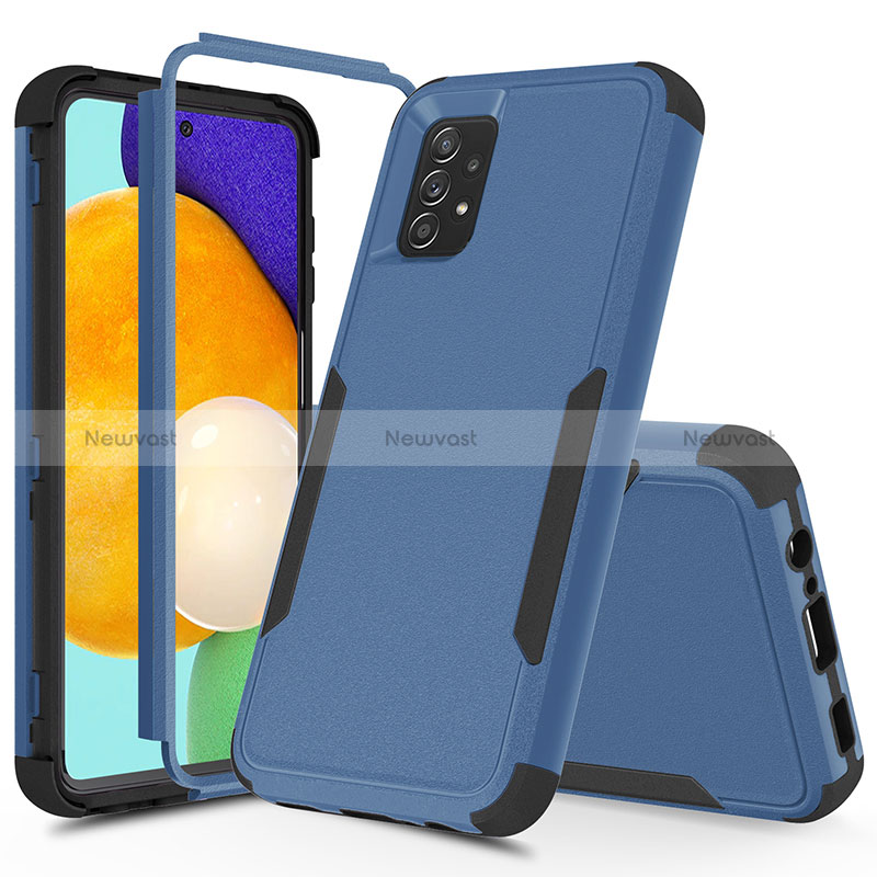 Silicone Matte Finish and Plastic Back Cover Case 360 Degrees MQ1 for Samsung Galaxy A52 4G Blue and Black