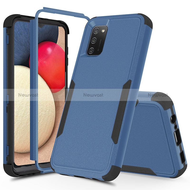 Silicone Matte Finish and Plastic Back Cover Case 360 Degrees MQ1 for Samsung Galaxy F02S SM-E025F Blue and Black