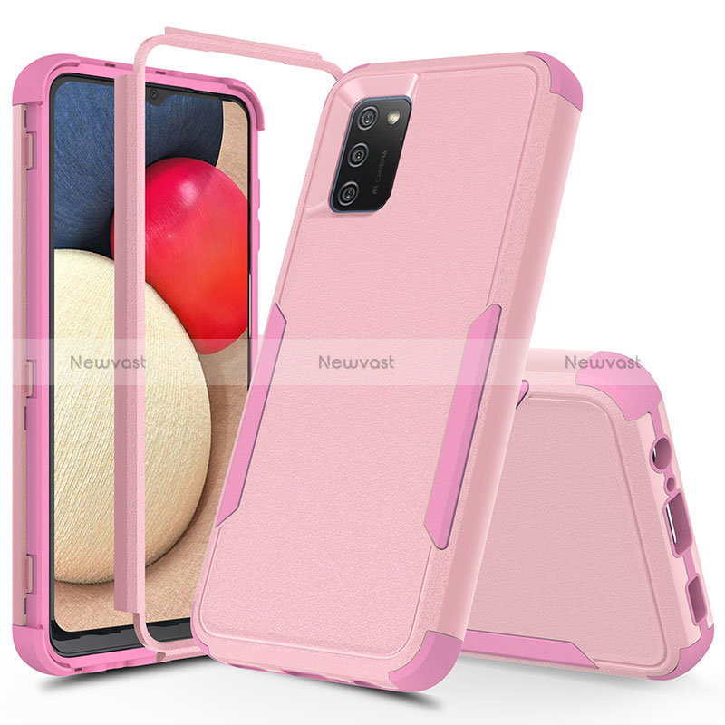 Silicone Matte Finish and Plastic Back Cover Case 360 Degrees MQ1 for Samsung Galaxy F02S SM-E025F Rose Gold