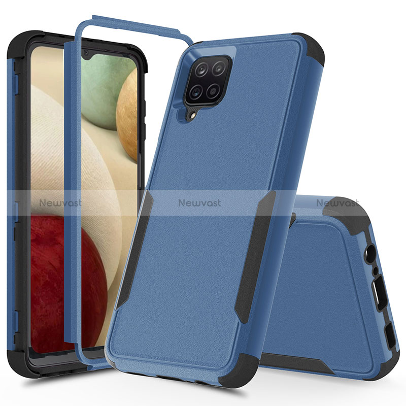 Silicone Matte Finish and Plastic Back Cover Case 360 Degrees MQ1 for Samsung Galaxy M12 Blue and Black