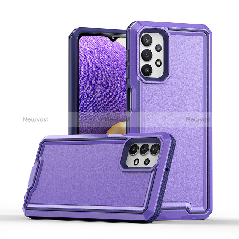 Silicone Matte Finish and Plastic Back Cover Case 360 Degrees Q01W for Samsung Galaxy A32 5G Purple