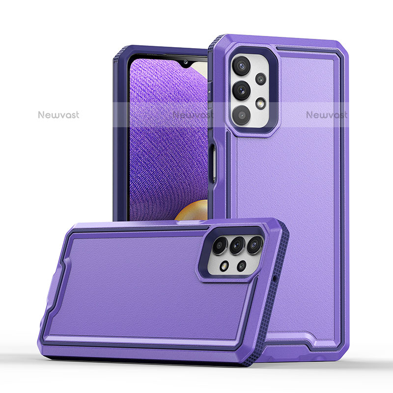 Silicone Matte Finish and Plastic Back Cover Case 360 Degrees Q01W for Samsung Galaxy M32 5G Purple