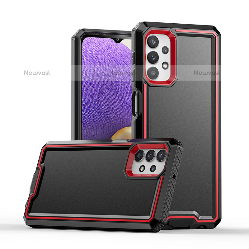 Silicone Matte Finish and Plastic Back Cover Case 360 Degrees Q01W for Samsung Galaxy M32 5G Red and Black