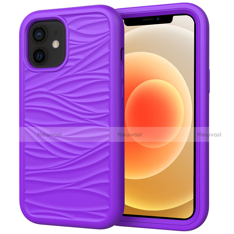 Silicone Matte Finish and Plastic Back Cover Case 360 Degrees R01 for Apple iPhone 12 Mini Purple