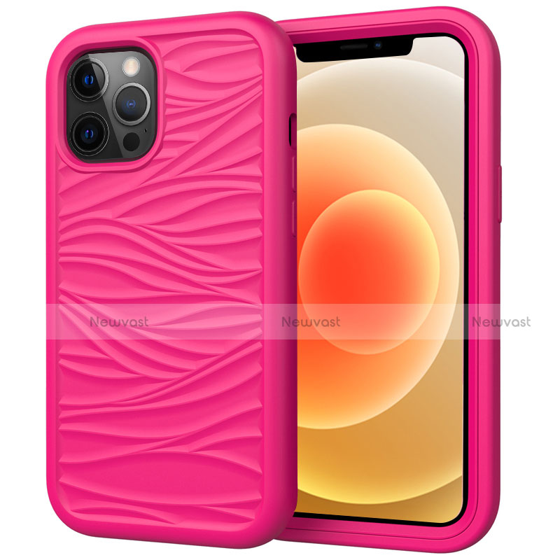 Silicone Matte Finish and Plastic Back Cover Case 360 Degrees R01 for Apple iPhone 12 Pro Max Hot Pink