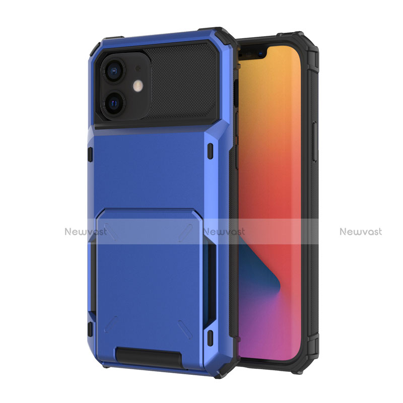 Silicone Matte Finish and Plastic Back Cover Case 360 Degrees R03 for Apple iPhone 12 Mini Blue