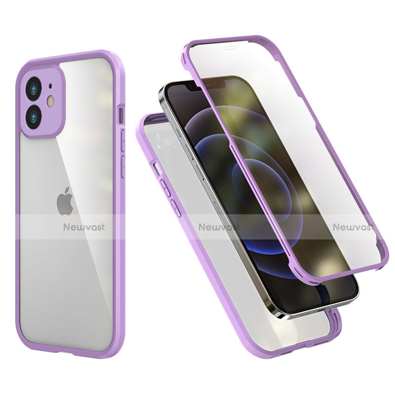 Silicone Matte Finish and Plastic Back Cover Case 360 Degrees R05 for Apple iPhone 12 Mini Clove Purple