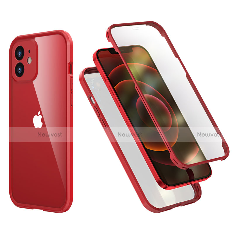 Silicone Matte Finish and Plastic Back Cover Case 360 Degrees R05 for Apple iPhone 12 Mini Red