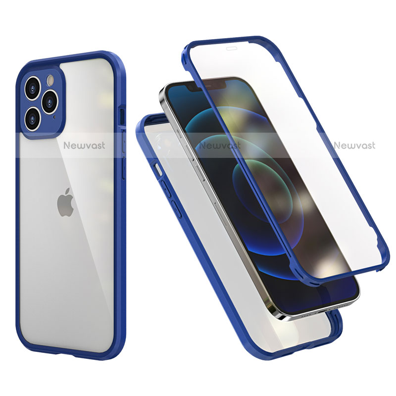 Silicone Matte Finish and Plastic Back Cover Case 360 Degrees R05 for Apple iPhone 12 Pro Blue