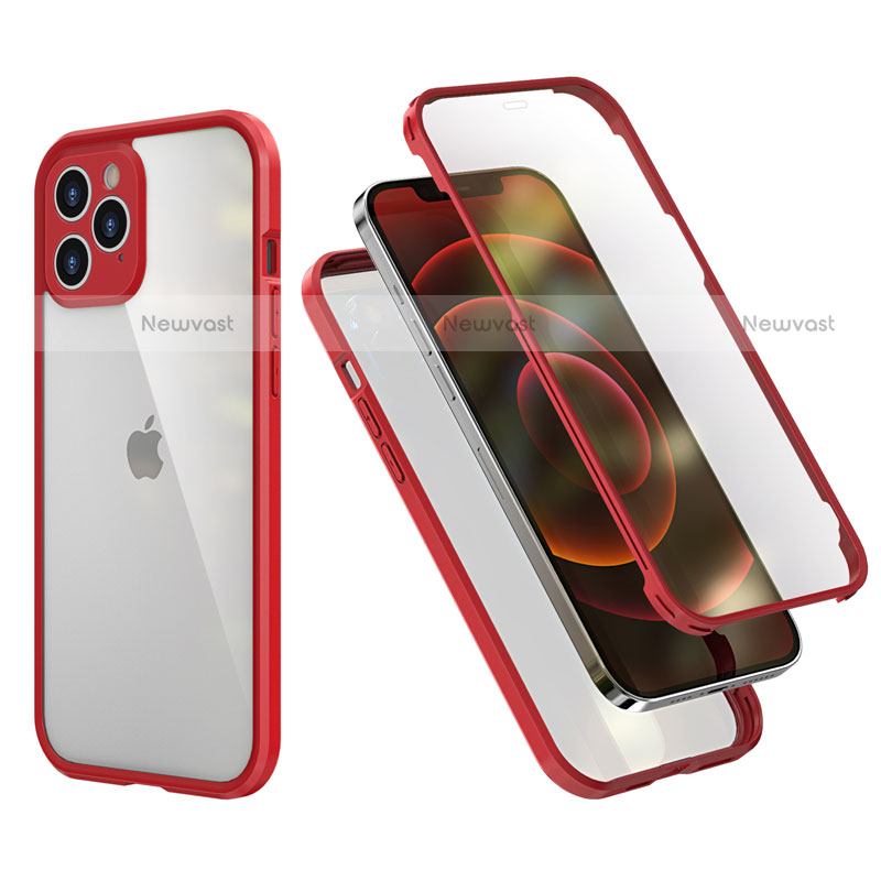 Silicone Matte Finish and Plastic Back Cover Case 360 Degrees R05 for Apple iPhone 12 Pro Red