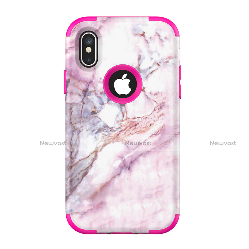 Silicone Matte Finish and Plastic Back Cover Case 360 Degrees U01 for Apple iPhone Xs Hot Pink