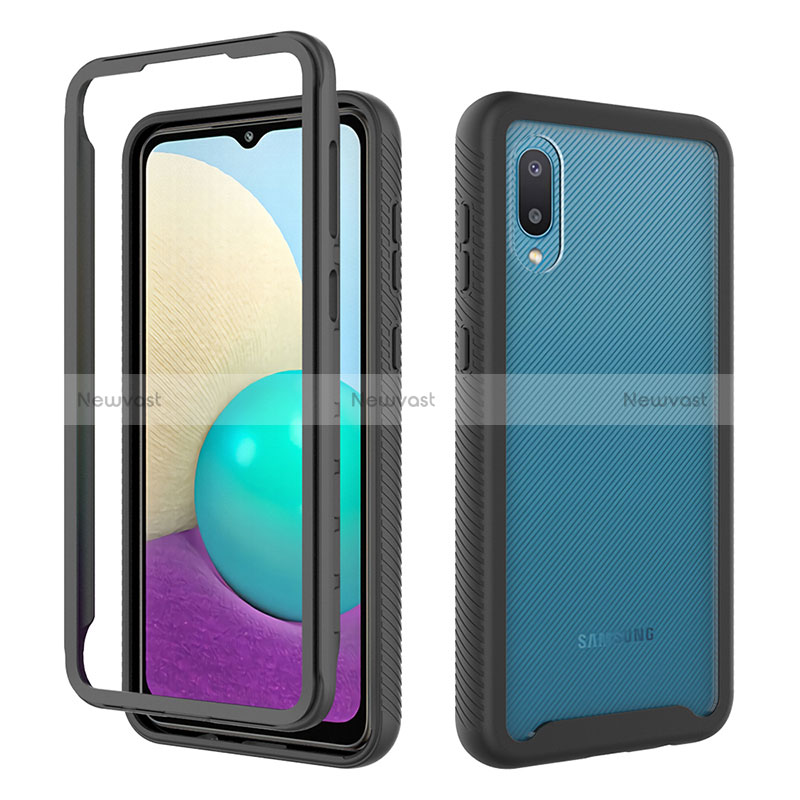 Silicone Matte Finish and Plastic Back Cover Case 360 Degrees U01 for Samsung Galaxy A02 Black