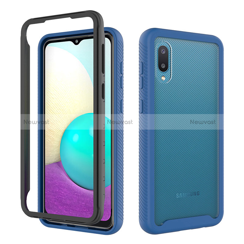 Silicone Matte Finish and Plastic Back Cover Case 360 Degrees U01 for Samsung Galaxy A02 Blue