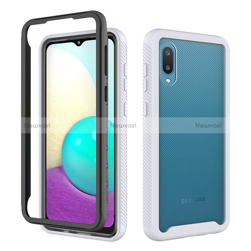 Silicone Matte Finish and Plastic Back Cover Case 360 Degrees U01 for Samsung Galaxy A02 White